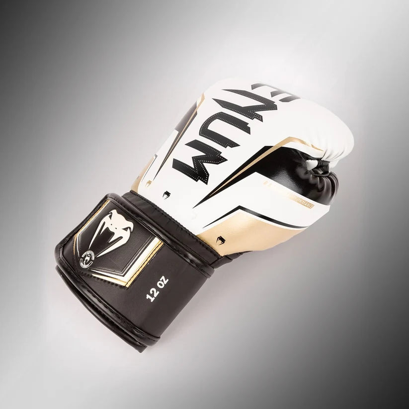 Venum Elite Evo Boxing Gloves - White/Gold/Black 16oz
