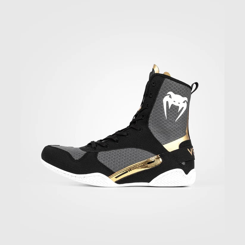 Venum Elite Boxing Shoes | Black/White/Gold