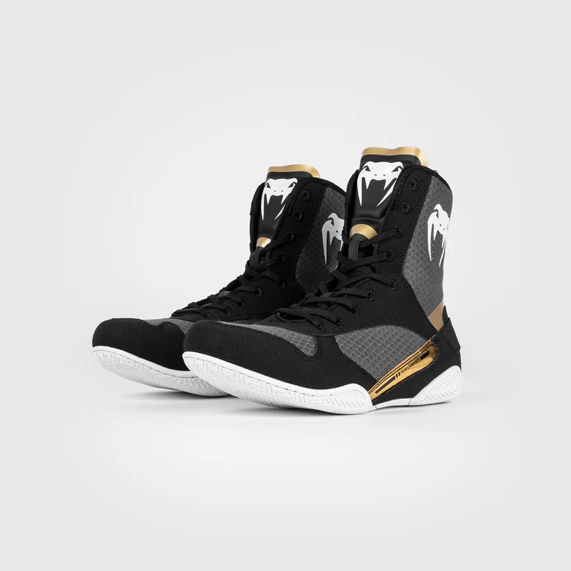 Venum Elite Boxing Shoes | Black/White/Gold