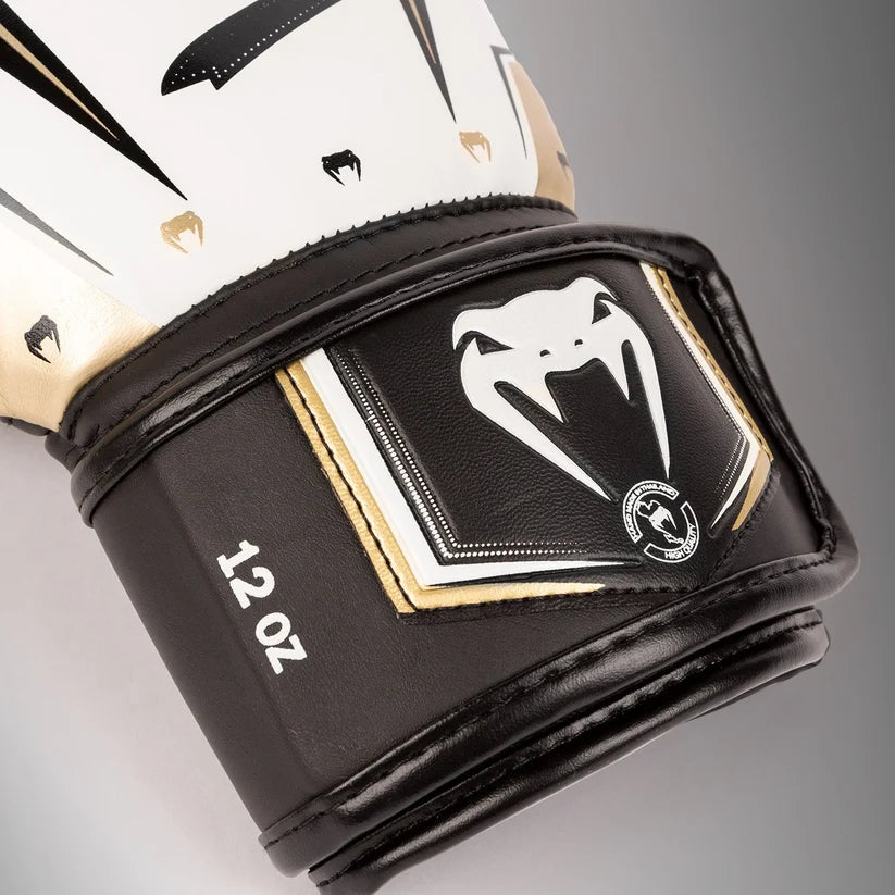 Venum Elite Evo Boxing Gloves - White/Gold/Black 16oz