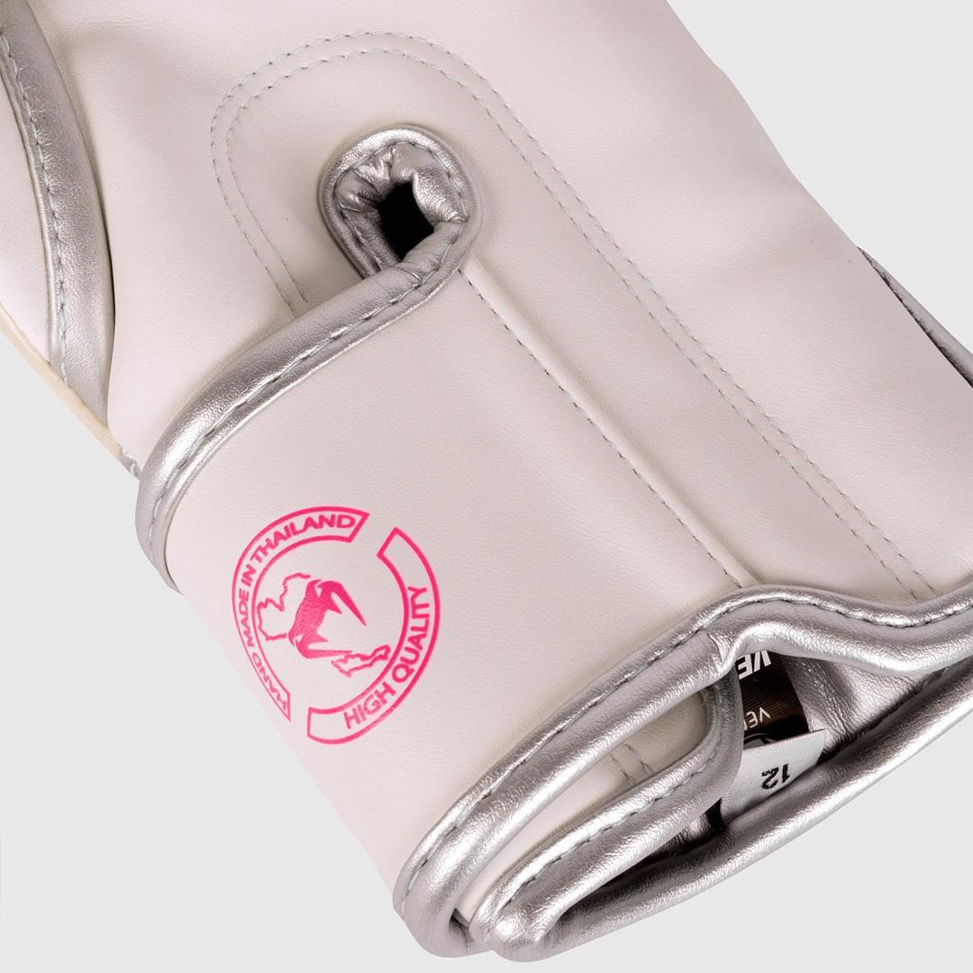 Venum Elite Boxing Gloves - White/Silver-Pink 16oz