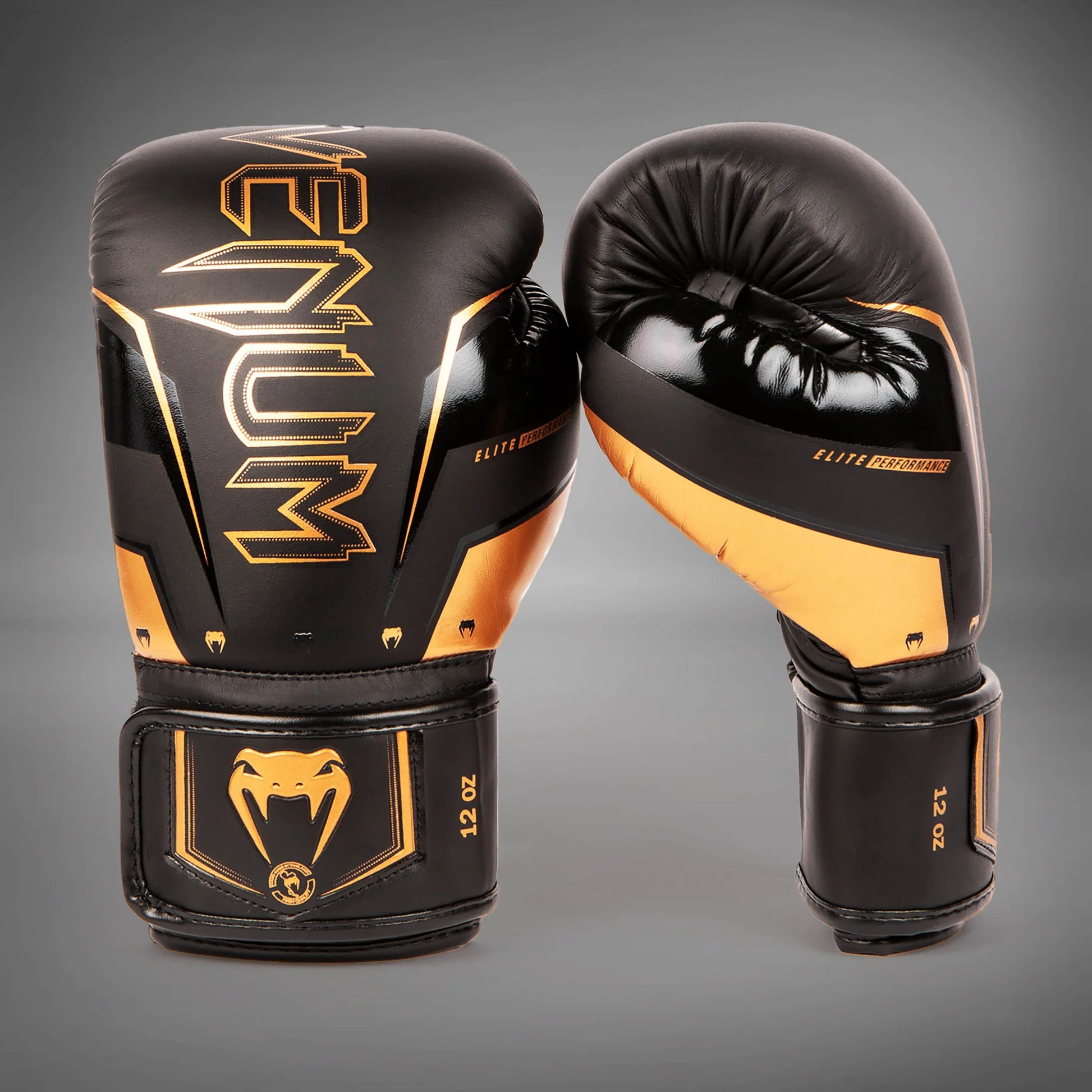 Venum Elite Evo Boxing Gloves - Black/Bronze 16oz