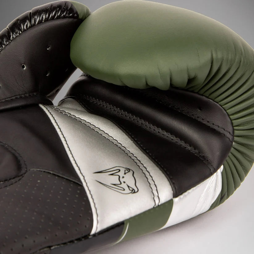 Venum Elite Evo Boxing Gloves - Khaki/Silver 16oz