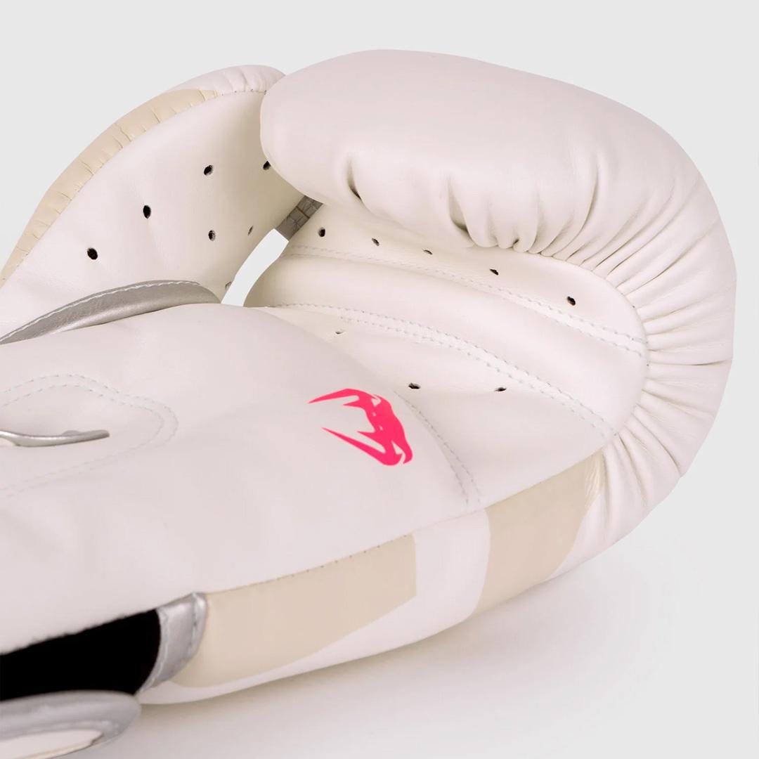 Venum Elite Boxing Gloves - White/Silver-Pink 16oz