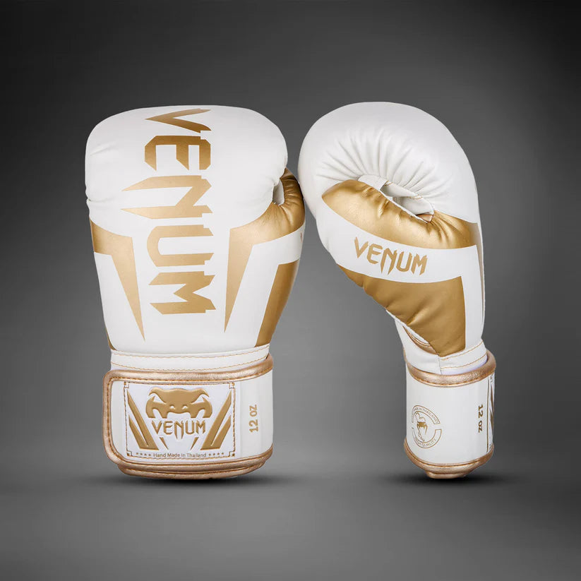 Venum Elite Boxing Gloves - White/Gold 16oz